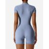 imageYEOREO Women Short Sleeve Workout Jumpsuit Zip Up Romper Bottom Shorts Bodysuit Bodycon Sexy One PieceBlue