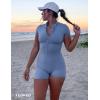 imageYEOREO Women Short Sleeve Workout Jumpsuit Zip Up Romper Bottom Shorts Bodysuit Bodycon Sexy One PieceBlue