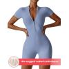imageYEOREO Women Short Sleeve Workout Jumpsuit Zip Up Romper Bottom Shorts Bodysuit Bodycon Sexy One PieceBlue