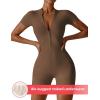 imageYEOREO Women Short Sleeve Workout Jumpsuit Zip Up Romper Bottom Shorts Bodysuit Bodycon Sexy One PieceCoffee