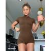 imageYEOREO Women Short Sleeve Workout Jumpsuit Zip Up Romper Bottom Shorts Bodysuit Bodycon Sexy One PieceCoffee
