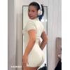 imageYEOREO Women Short Sleeve Workout Jumpsuit Zip Up Romper Bottom Shorts Bodysuit Bodycon Sexy One PieceCream