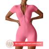 imageYEOREO Women Short Sleeve Workout Jumpsuit Zip Up Romper Bottom Shorts Bodysuit Bodycon Sexy One PieceCute Pink