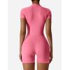imageYEOREO Women Short Sleeve Workout Jumpsuit Zip Up Romper Bottom Shorts Bodysuit Bodycon Sexy One PieceCute Pink