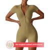 imageYEOREO Women Short Sleeve Workout Jumpsuit Zip Up Romper Bottom Shorts Bodysuit Bodycon Sexy One PieceGreen