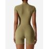 imageYEOREO Women Short Sleeve Workout Jumpsuit Zip Up Romper Bottom Shorts Bodysuit Bodycon Sexy One PieceGreen