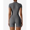 imageYEOREO Women Short Sleeve Workout Jumpsuit Zip Up Romper Bottom Shorts Bodysuit Bodycon Sexy One PieceGrey