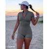 imageYEOREO Women Short Sleeve Workout Jumpsuit Zip Up Romper Bottom Shorts Bodysuit Bodycon Sexy One PieceGrey