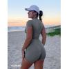 imageYEOREO Women Short Sleeve Workout Jumpsuit Zip Up Romper Bottom Shorts Bodysuit Bodycon Sexy One PieceGrey