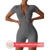imageYEOREO Women Short Sleeve Workout Jumpsuit Zip Up Romper Bottom Shorts Bodysuit Bodycon Sexy One PieceGrey