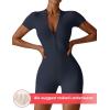 imageYEOREO Women Short Sleeve Workout Jumpsuit Zip Up Romper Bottom Shorts Bodysuit Bodycon Sexy One PieceNavy