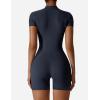imageYEOREO Women Short Sleeve Workout Jumpsuit Zip Up Romper Bottom Shorts Bodysuit Bodycon Sexy One PieceNavy