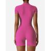imageYEOREO Women Short Sleeve Workout Jumpsuit Zip Up Romper Bottom Shorts Bodysuit Bodycon Sexy One PiecePink