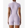 imageYEOREO Women Short Sleeve Workout Jumpsuit Zip Up Romper Bottom Shorts Bodysuit Bodycon Sexy One PiecePurple