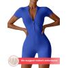 imageYEOREO Women Short Sleeve Workout Jumpsuit Zip Up Romper Bottom Shorts Bodysuit Bodycon Sexy One PieceRoyal Blue