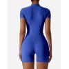 imageYEOREO Women Short Sleeve Workout Jumpsuit Zip Up Romper Bottom Shorts Bodysuit Bodycon Sexy One PieceRoyal Blue