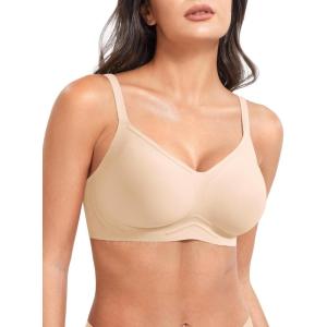 imageYEOREO Women Push Up No Underwire Bra Full Coverage V Neck Basic Bralette Seamless Everyday BraNude
