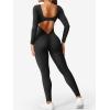 imageYEOREO Long Sleeve Jumpsuits for Women V Back Bodysuit Workout Full Length Bodycon Scrunch Leggings One Piece RomperBlack