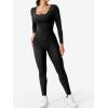 imageYEOREO Long Sleeve Jumpsuits for Women V Back Bodysuit Workout Full Length Bodycon Scrunch Leggings One Piece RomperBlack