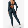 imageYEOREO Long Sleeve Jumpsuits for Women V Back Bodysuit Workout Full Length Bodycon Scrunch Leggings One Piece RomperBlue Green