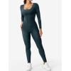 imageYEOREO Long Sleeve Jumpsuits for Women V Back Bodysuit Workout Full Length Bodycon Scrunch Leggings One Piece RomperBlue Green
