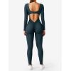 imageYEOREO Long Sleeve Jumpsuits for Women V Back Bodysuit Workout Full Length Bodycon Scrunch Leggings One Piece RomperBlue Green