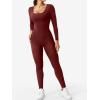 imageYEOREO Long Sleeve Jumpsuits for Women V Back Bodysuit Workout Full Length Bodycon Scrunch Leggings One Piece RomperBurgundy