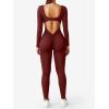 imageYEOREO Long Sleeve Jumpsuits for Women V Back Bodysuit Workout Full Length Bodycon Scrunch Leggings One Piece RomperBurgundy