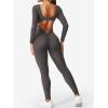 imageYEOREO Long Sleeve Jumpsuits for Women V Back Bodysuit Workout Full Length Bodycon Scrunch Leggings One Piece RomperDark Grey