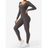 imageYEOREO Long Sleeve Jumpsuits for Women V Back Bodysuit Workout Full Length Bodycon Scrunch Leggings One Piece RomperDark Grey