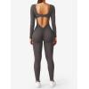 imageYEOREO Long Sleeve Jumpsuits for Women V Back Bodysuit Workout Full Length Bodycon Scrunch Leggings One Piece RomperDark Grey