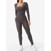 imageYEOREO Long Sleeve Jumpsuits for Women V Back Bodysuit Workout Full Length Bodycon Scrunch Leggings One Piece RomperDark Grey