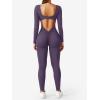 imageYEOREO Long Sleeve Jumpsuits for Women V Back Bodysuit Workout Full Length Bodycon Scrunch Leggings One Piece RomperDeep Purple