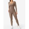 imageYEOREO Long Sleeve Jumpsuits for Women V Back Bodysuit Workout Full Length Bodycon Scrunch Leggings One Piece RomperLight Brown