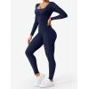imageYEOREO Long Sleeve Jumpsuits for Women V Back Bodysuit Workout Full Length Bodycon Scrunch Leggings One Piece RomperNavy