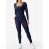 imageYEOREO Long Sleeve Jumpsuits for Women V Back Bodysuit Workout Full Length Bodycon Scrunch Leggings One Piece RomperNavy