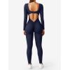 imageYEOREO Long Sleeve Jumpsuits for Women V Back Bodysuit Workout Full Length Bodycon Scrunch Leggings One Piece RomperNavy