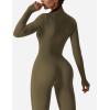 imageYEOREO Women Long Sleeve Workout Jumpsuit Zip Up Romper Bottom Pants Bodysuit Bodycon Sexy One PieceArmy Green