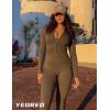 imageYEOREO Women Long Sleeve Workout Jumpsuit Zip Up Romper Bottom Pants Bodysuit Bodycon Sexy One PieceArmy Green
