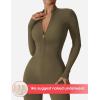 imageYEOREO Women Long Sleeve Workout Jumpsuit Zip Up Romper Bottom Pants Bodysuit Bodycon Sexy One PieceArmy Green