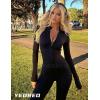 imageYEOREO Women Long Sleeve Workout Jumpsuit Zip Up Romper Bottom Pants Bodysuit Bodycon Sexy One PieceBlack