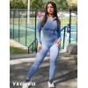 imageYEOREO Women Long Sleeve Workout Jumpsuit Zip Up Romper Bottom Pants Bodysuit Bodycon Sexy One PieceBlue
