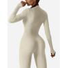 imageYEOREO Women Long Sleeve Workout Jumpsuit Zip Up Romper Bottom Pants Bodysuit Bodycon Sexy One PieceCream