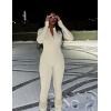 imageYEOREO Women Long Sleeve Workout Jumpsuit Zip Up Romper Bottom Pants Bodysuit Bodycon Sexy One PieceCream