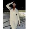 imageYEOREO Women Long Sleeve Workout Jumpsuit Zip Up Romper Bottom Pants Bodysuit Bodycon Sexy One PieceCream
