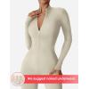 imageYEOREO Women Long Sleeve Workout Jumpsuit Zip Up Romper Bottom Pants Bodysuit Bodycon Sexy One PieceCream