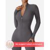 imageYEOREO Women Long Sleeve Workout Jumpsuit Zip Up Romper Bottom Pants Bodysuit Bodycon Sexy One PieceGrey