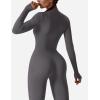 imageYEOREO Women Long Sleeve Workout Jumpsuit Zip Up Romper Bottom Pants Bodysuit Bodycon Sexy One PieceGrey