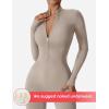 imageYEOREO Women Long Sleeve Workout Jumpsuit Zip Up Romper Bottom Pants Bodysuit Bodycon Sexy One PieceKhaki