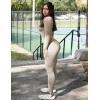 imageYEOREO Women Long Sleeve Workout Jumpsuit Zip Up Romper Bottom Pants Bodysuit Bodycon Sexy One PieceKhaki